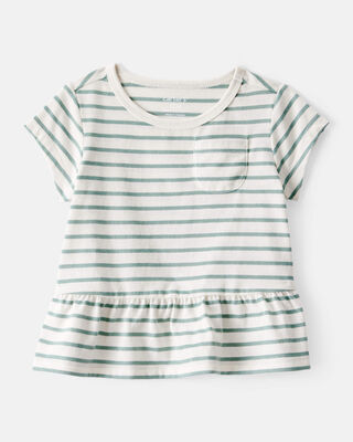 Product image 1 of Baby Girl Striped Short-Sleeve Peplum Top - White/Green
