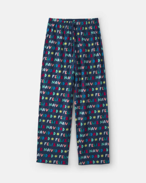 kids 'feliz navidad' christmas fleece loose fit pajama bottoms - navy blue