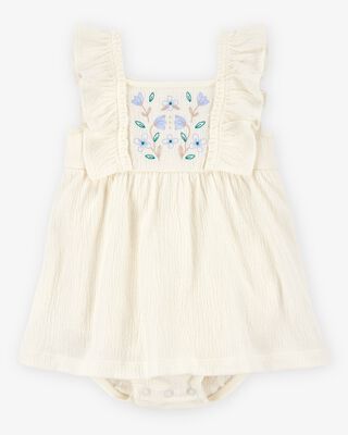 Product image 1 of Baby Floral Flutter Bodysuit Dress - Ivory