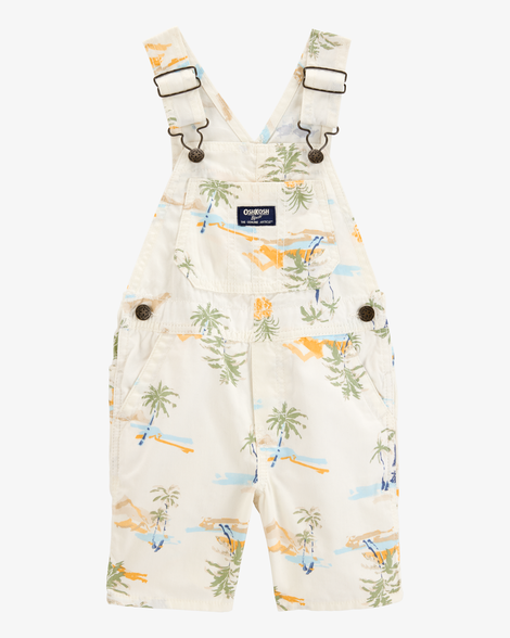 Toddler Boy Tropical-Print Canvas Shortalls-Cream