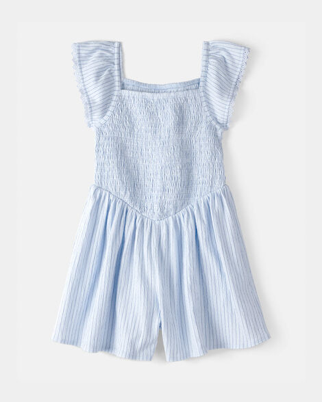 Girls Striped Smocked Romper - Blue
