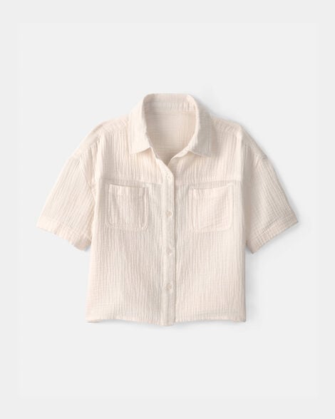 Girls Gauze Short-Sleeve Top - Cream