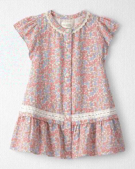 Toddler Girl Organic Cotton Gauze Dress in Meadow Mix Print