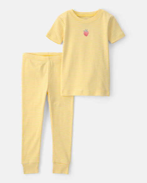 toddler girl strawberry 100% cotton snug fit 2-piece pajama set - yellow