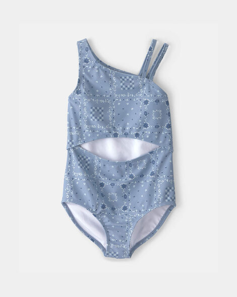 Girls Bandana Floral 1-Piece Swimsuit - Blue