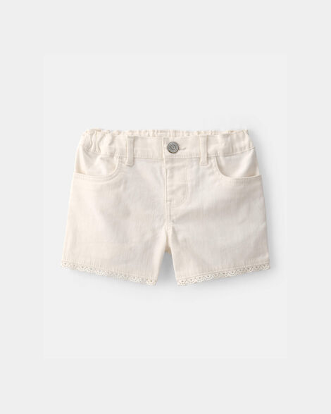Toddler Girl Eyelet Trim Twill Shorts - Cream