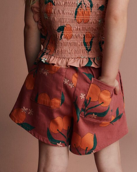 Toddler Girl A-Line Shorts in Clementine Grove Print - Rose