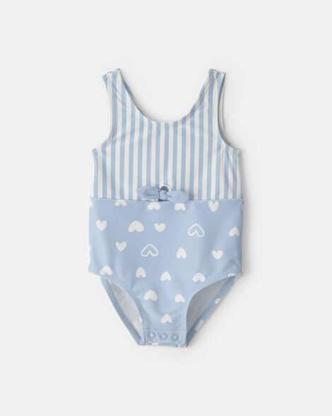 baby girl heart striped 1-piece swimsuit - blue