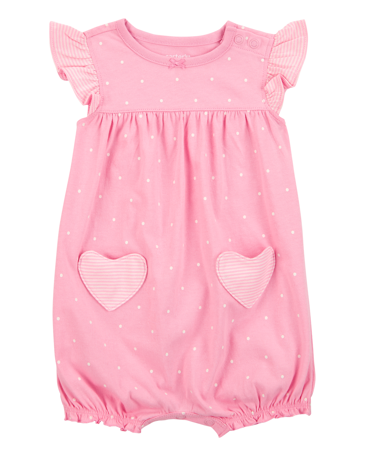 Baby Girl Heart Short-Sleeve Cotton Romper - Pink - Carter's