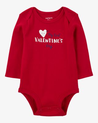 Product image 1 of Baby Heart Valentine's Day Ribbed Long-Sleeve Bodysuit - Red