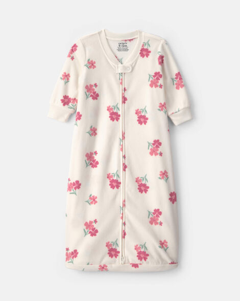baby girl floral fleece sleep bag - cream