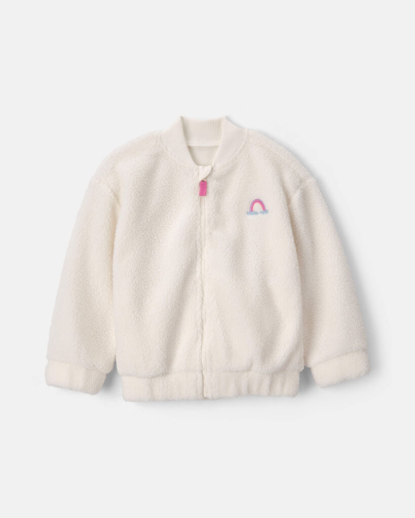 Carter's toddler girl rainbow teddy fleece zip-up jacket 12M Cream