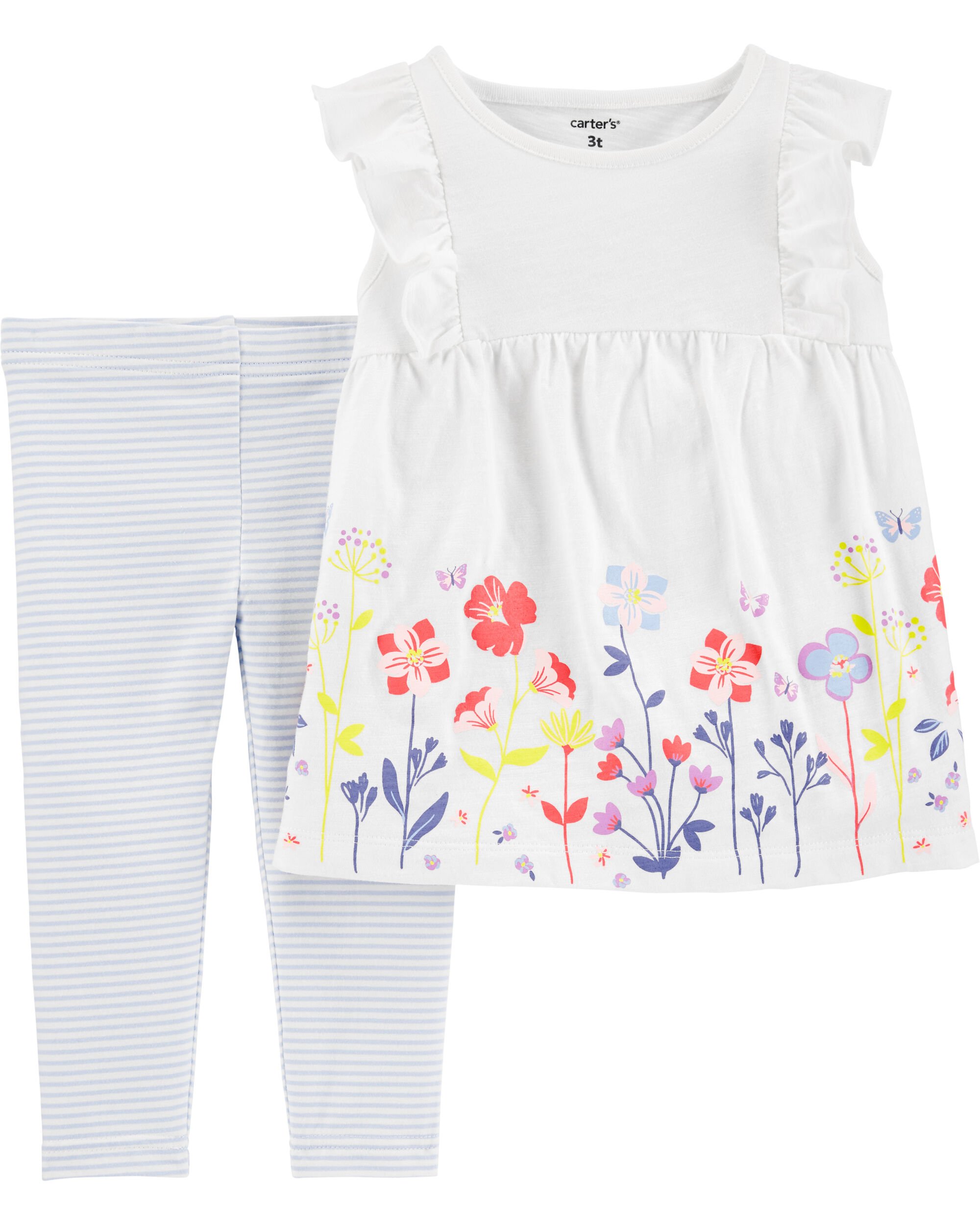 Grey//Neon Pink Carter/'s Girls Short Sleeve Skating Dino Top//Legging 2-Piece Set