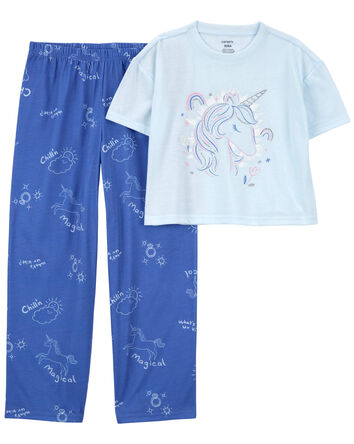 Kid 2-Piece Boxy Crop Unicorn Loose Fit Pajamas