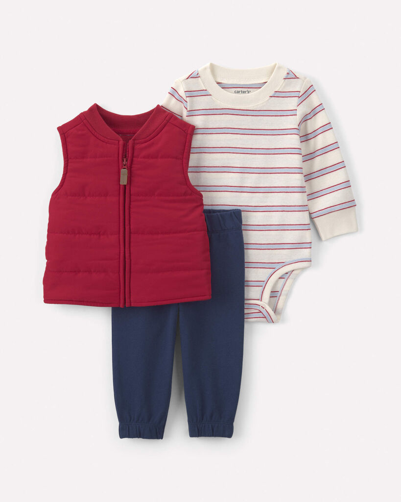 Carter's baby boy 3-piece striped poplin layering set 12M Red/Navy Blue