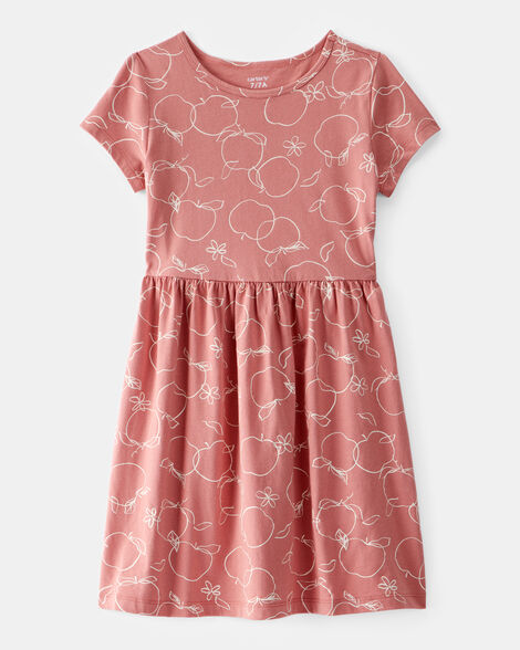 girls apple print short-sleeve dress - pink