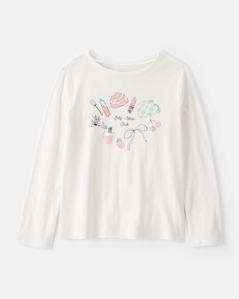 girls 'self care' long-sleeve graphic tee - ivory
