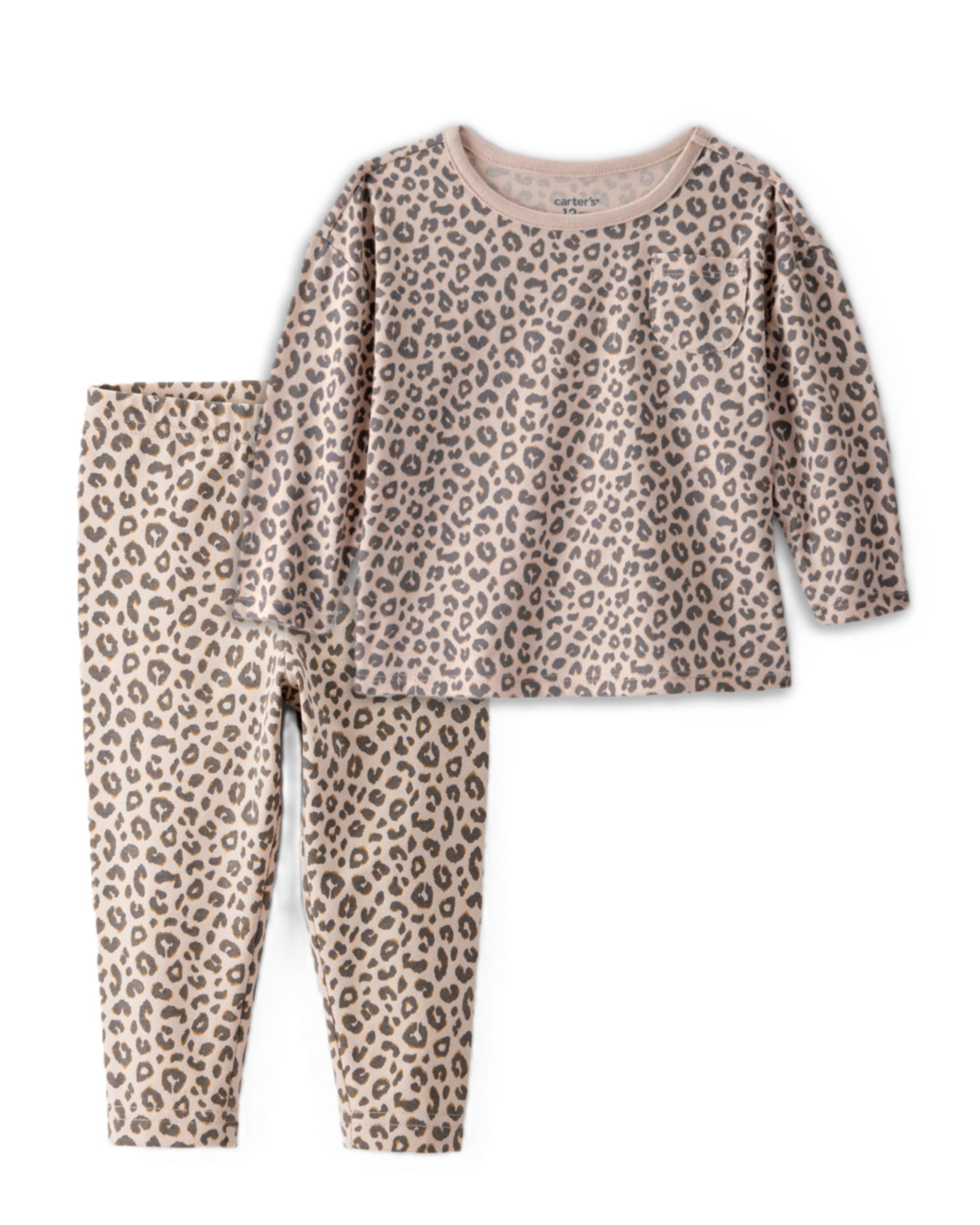 Baby Girl 2-Piece Leopard Print Top & Cotton Stretch Leggings Set - Brown