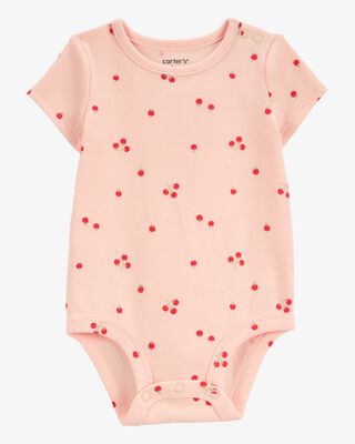 Product image 1 of Baby Tomato Print Ribbed Short-Sleeve Bodysuit - Pink