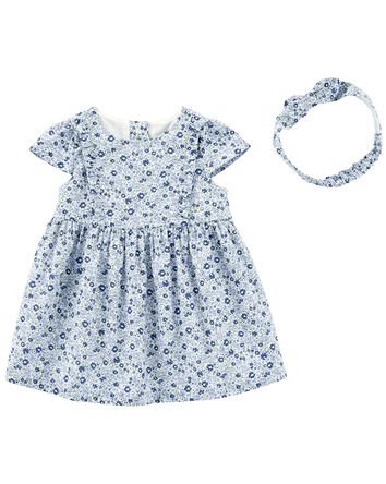 Baby Floral Print Dress and Headwrap Set