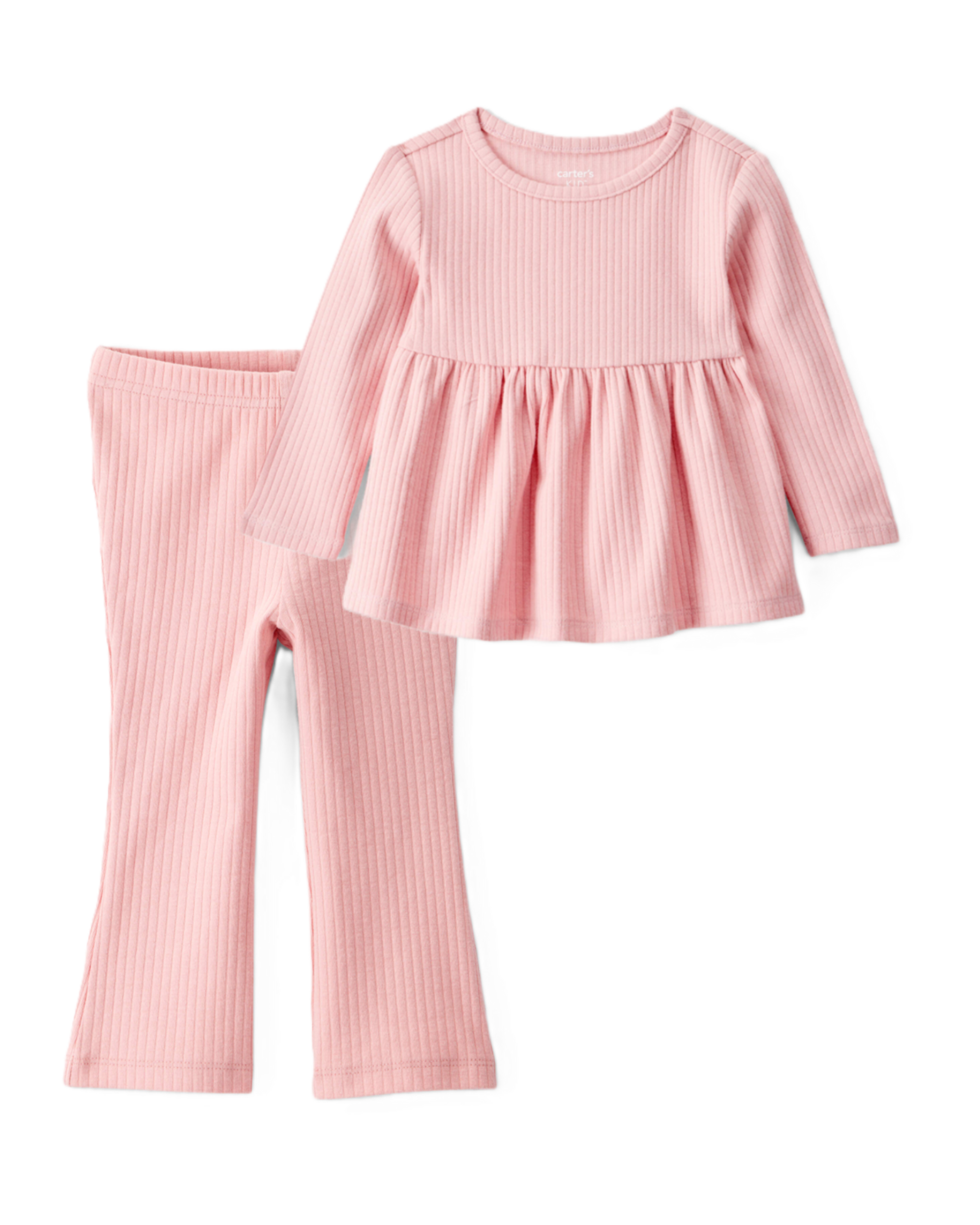 Baby Girl 2-Piece Long-Sleeve Peplum Top & Cotton Flared Leggings Set - Pink