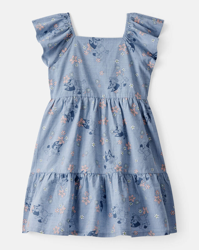 Product image 1 of Toddler Girl Bluey Floral Print Denim Dress - Blue