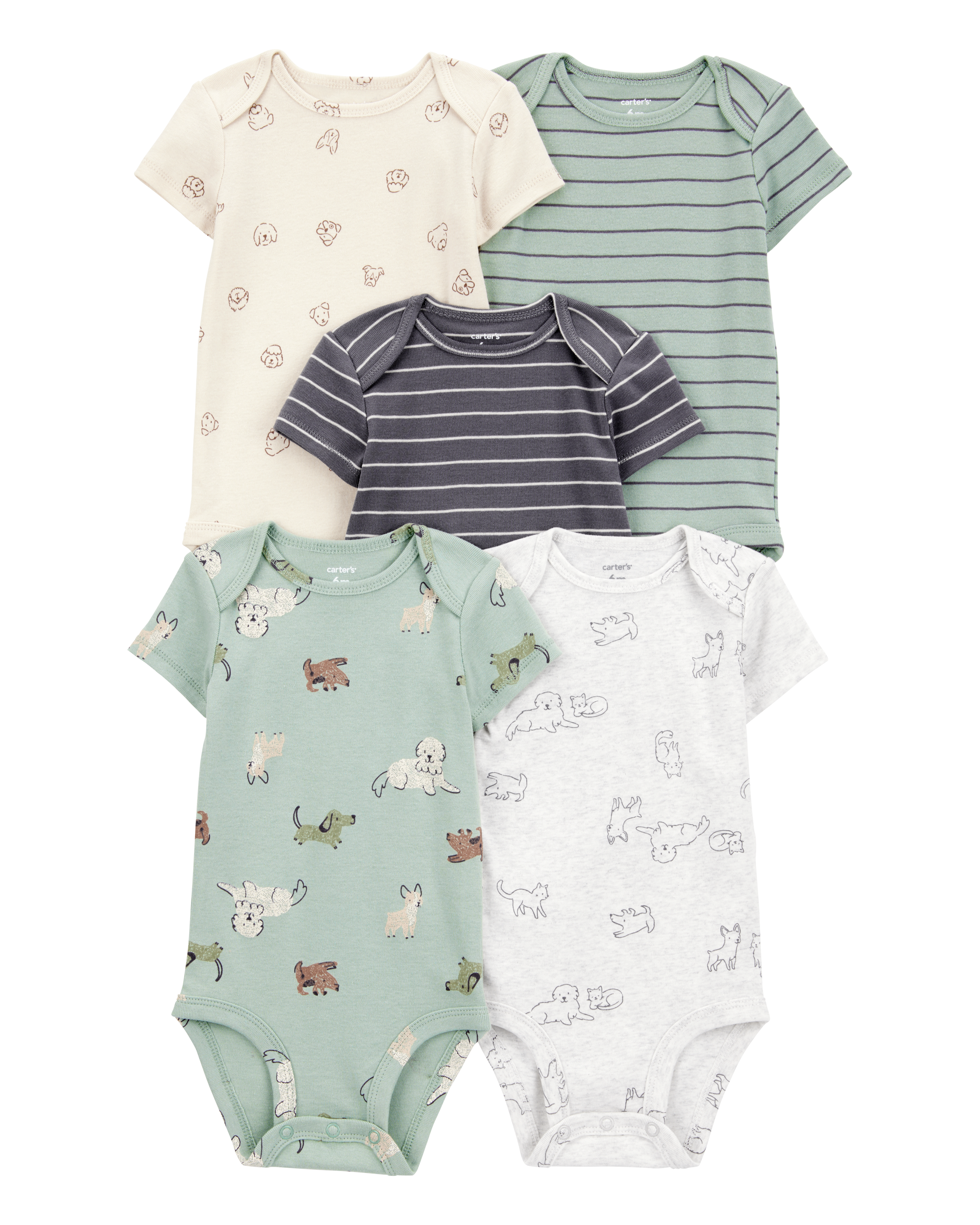 Baby Boy 5-Pack Dog Short-Sleeve Cotton Bodysuits