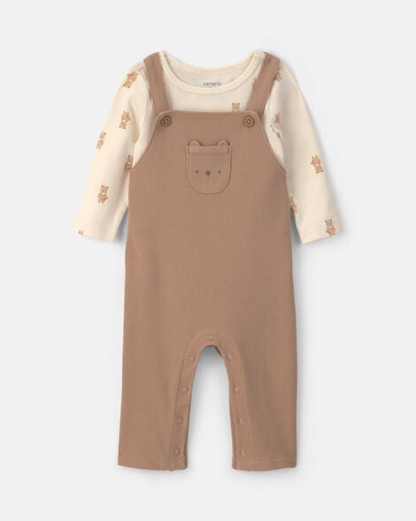 baby 2-piece bear long-sleeve overall set - brown