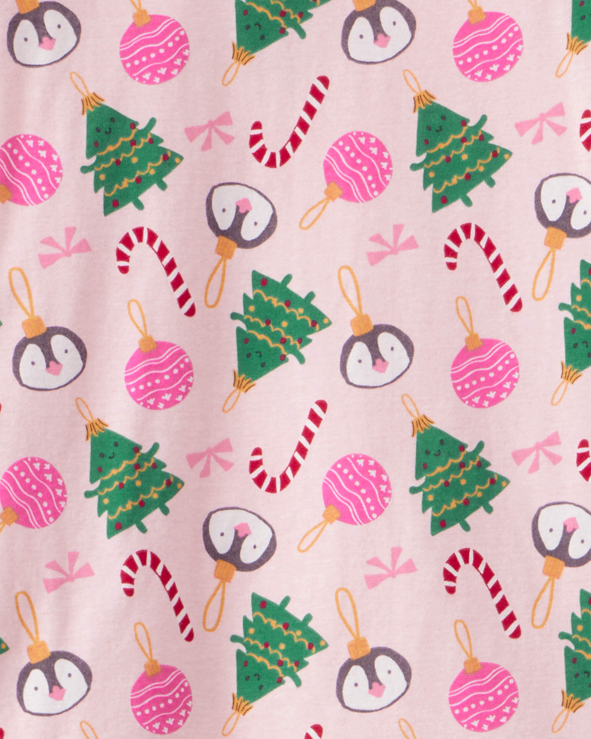 Adult Pink Ornaments 100% Cotton Long-Sleeve Snug Fit 2-Piece Pajamas