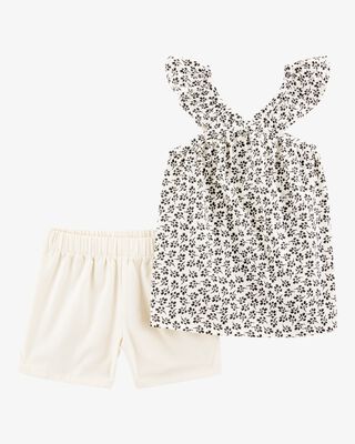 Product image 1 of Kid 2-Piece Floral Tank & Pull-On Short Set - Black/White
