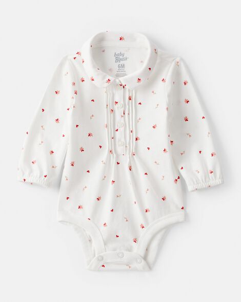 Baby Girl Floral Long-Sleeve Fashion Bodysuit - White