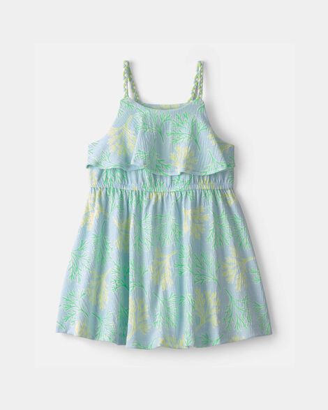 toddler girl coral reef ruffle dress - blue/green