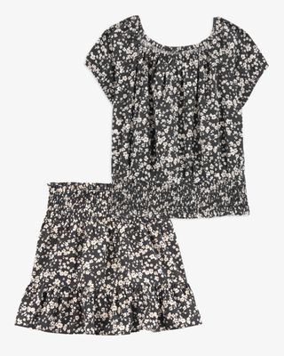Product image 1 of Kid 2-Piece Square Neck Floral Top & Drawstring Skirt Set