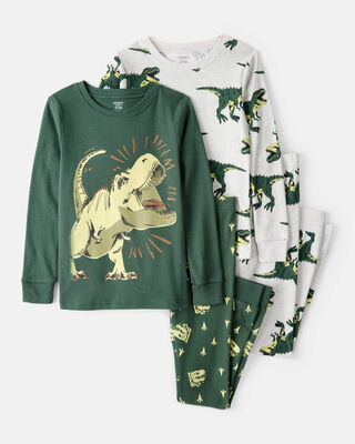 Product image 1 of Boys Dinosaur Print 100% Cotton Long-Sleeve 4-Piece Pajamas - Green