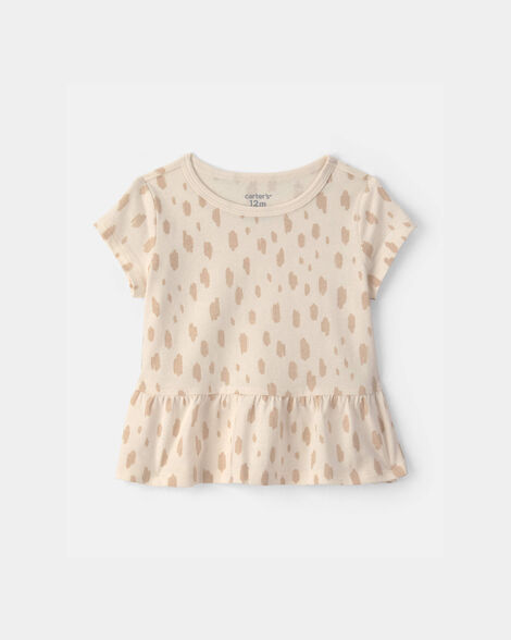 baby girl dot relaxed peplum top - cream