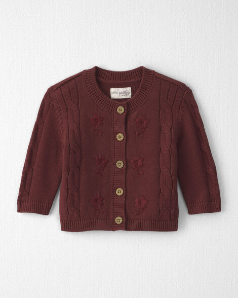 Baby Girl Organic Cotton Sweater Knit Embroidered Cardigan