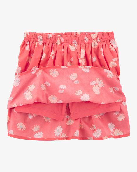 Kid 2-Piece Ribbed Tank & Floral Skort Set - Orange