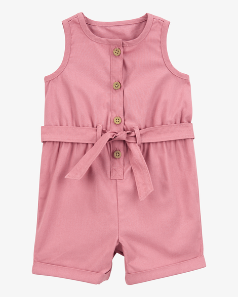 baby girl sleeveless canvas romper -pink