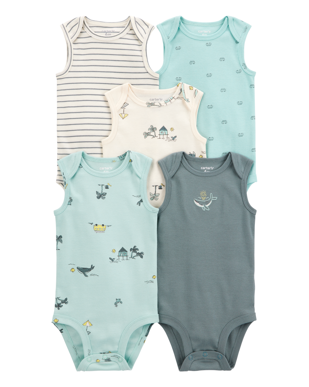 Baby 5Pack Ocean Print Sleeveless Bodysuits Carter's Carter's