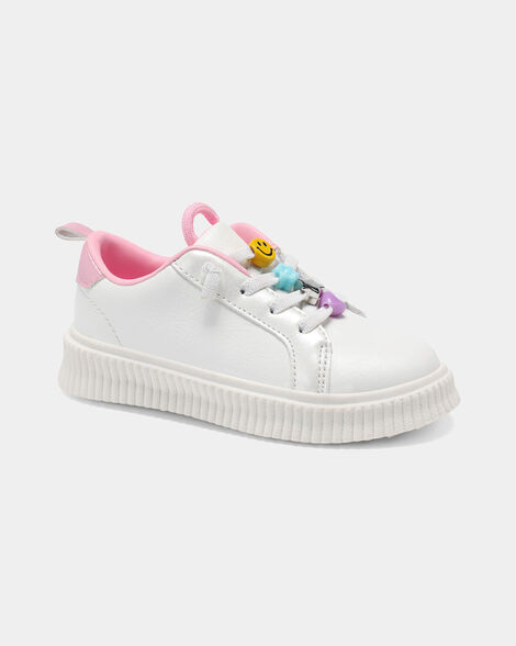 toddler girl charm casual sneakers - white/pink