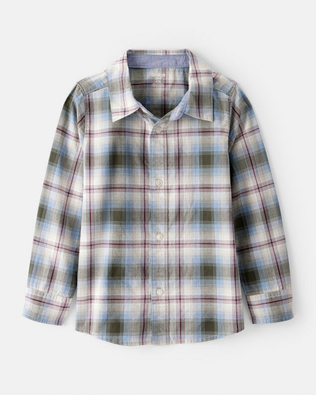 Product image 1 of Boys Plaid Cotton Long-Sleeve Button-Down Shirt - Blue