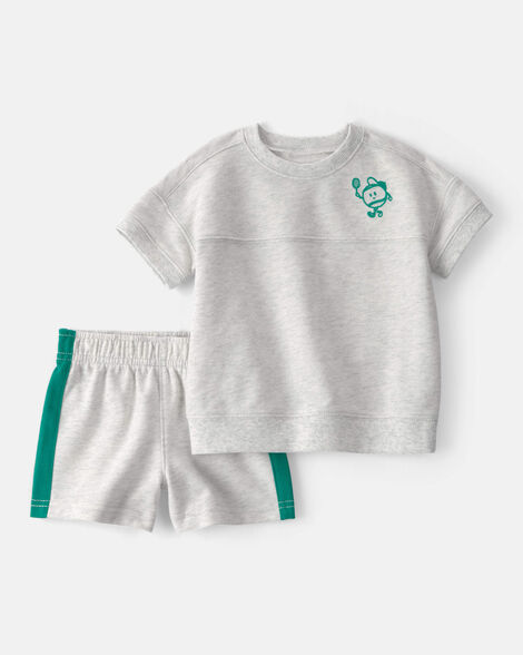 baby boy 2-piece pickleball top & short set - grey