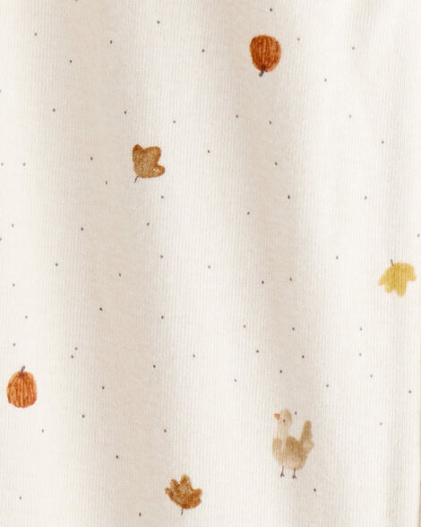 Baby Thanksgiving Print 100% Cotton Long-Sleeve 2-Way Zip Footed 1-Piece Pajamas - White