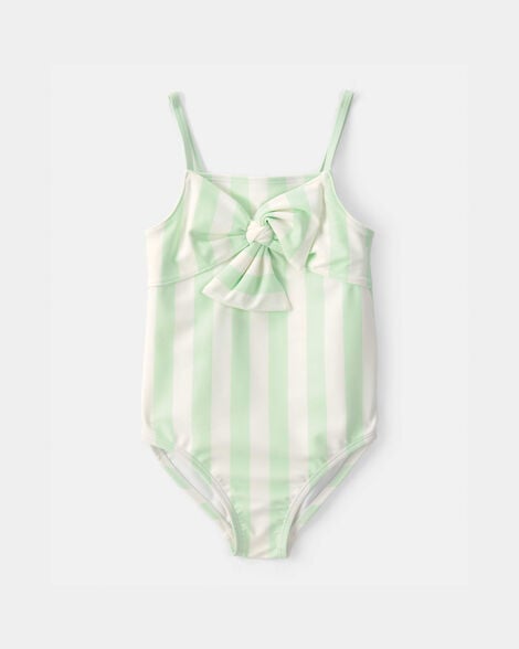 toddler girl 1-piece striped swimsuit - green/ivory