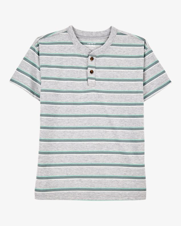 Product image 1 of Kid Striped Knit Short-Sleeve Henley - Grey