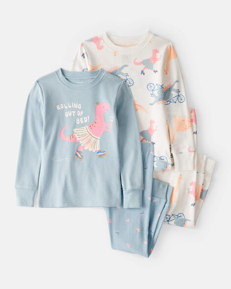 Toddler Girl Hedgehog Print Cotton Long-Sleeve 4-Piece Pajamas - Pink/Orange