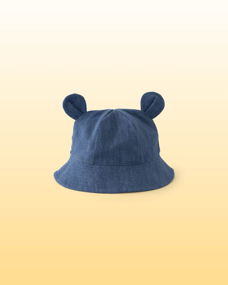 Baby Chambray Bucket Hat with Bear Ears - Indigo