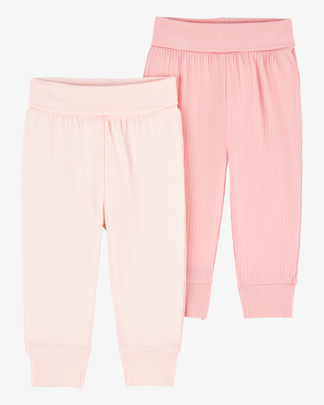 baby girl 2-pack purelysoft pull-on pants - pink