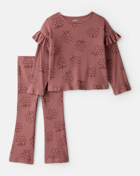 Product image 1 of Toddler Girl 2-Piece Floral Cotton Long-Sleeve Tee & Pant Set - Pink