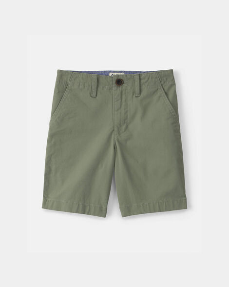 Boys Twill Flat-Front Shorts - Green